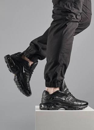 Чоловічі кросівки nike air max tn plus all black white leather  мужские кроссовки найк тн плюс чорные9 фото