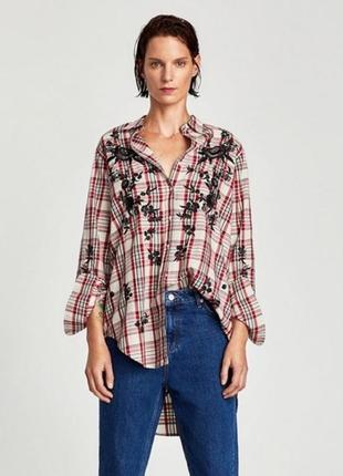 Рубашка удлиненная с вышивкой "zara woman premium denim collection"