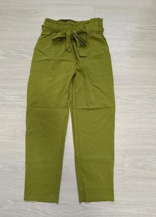 Штани брюки зелені висока талія талия посадка пояс