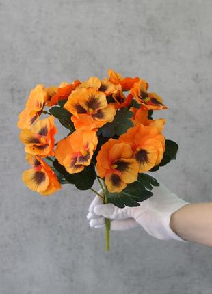 Искусственный букет анютины глазки, оранжевого цвета, 32 см. цветы премиум-класса для интерьера, декора2 фото