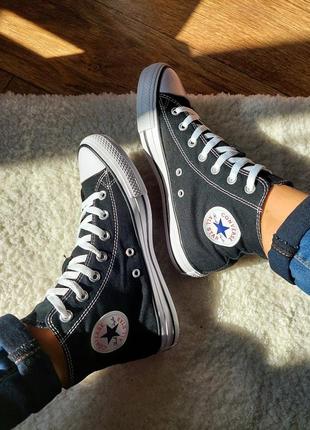 Крутые женские и мужские высокие кеды converse chuck taylor all star black чёрные2 фото