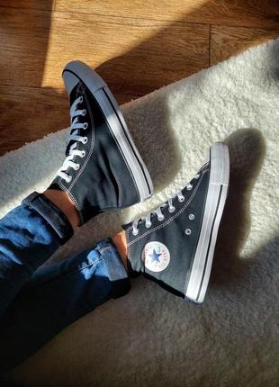 Крутые женские и мужские высокие кеды converse chuck taylor all star black чёрные4 фото