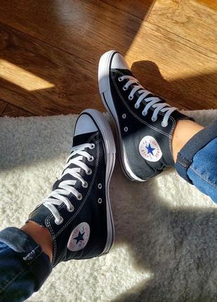 Крутые женские и мужские высокие кеды converse chuck taylor all star black чёрные10 фото