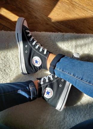 Крутые женские и мужские высокие кеды converse chuck taylor all star black чёрные7 фото