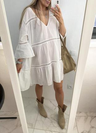 Новая туника белое платье h&m пляжное кроше вышивка хлопок7 фото