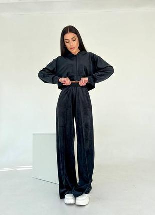 Костюм жіночий велюр плюш спортивний кофта худі брюки штани зі строчками8 фото