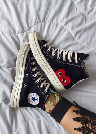 Классные женские и мужские высокие кеды converse all star x comme des garcons black high чёрные3 фото