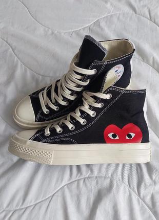 Класні жіночі та чоловічі високі кеди converse all star x comme des garcons black high чорні