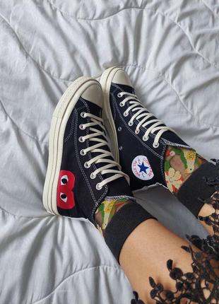 Классные женские и мужские высокие кеды converse all star x comme des garcons black high чёрные5 фото