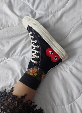 Классные женские и мужские высокие кеды converse all star x comme des garcons black high чёрные7 фото