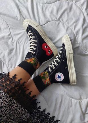 Классные женские и мужские высокие кеды converse all star x comme des garcons black high чёрные9 фото