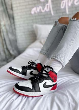 Nike jordan 1 high кожаные кроссовки найк джордан красный цвет (41-45)4 фото