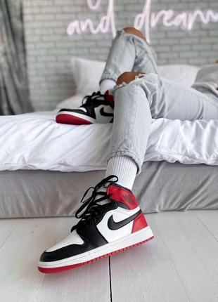 Nike jordan 1 high кожаные кроссовки найк джордан красный цвет (41-45)5 фото