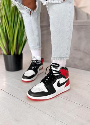 Nike jordan 1 high кожаные кроссовки найк джордан красный цвет (41-45)2 фото