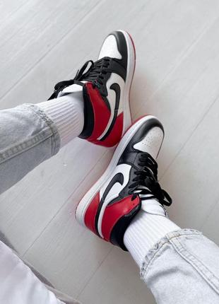 Nike jordan 1 high кожаные кроссовки найк джордан красный цвет (41-45)8 фото