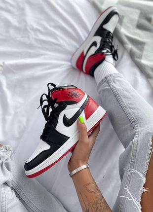 Nike jordan 1 high кожаные кроссовки найк джордан красный цвет (41-45)6 фото