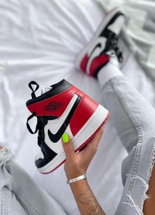 Nike jordan 1 high кожаные кроссовки найк джордан красный цвет (41-45)9 фото