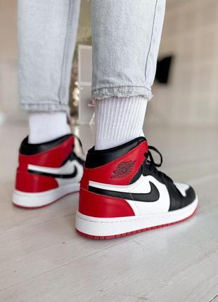 Nike jordan 1 high кожаные кроссовки найк джордан красный цвет (41-45)10 фото