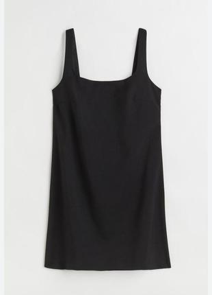 Черное базовое платье мини/сарафан с квадратным декольте1 фото