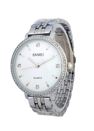 Женские классические наручные стрелочные часы с металлическим браслетом skmei 2006 siwt