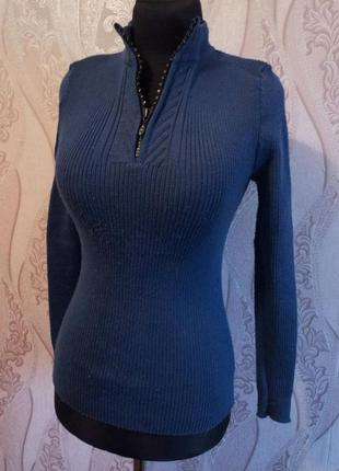 Синий женский свитер-гольф с молнией на шее, 40-44, б.у.4 фото