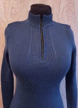 Синий женский свитер-гольф с молнией на шее, 40-44, б.у.2 фото