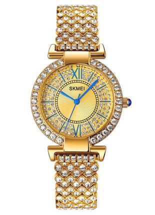 Жіночий класичний наручний годинник зі стразами skmei 1956 gd золото4 фото