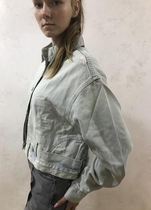 Джинсова куртка з імітацією поясу штанів від zara, джинсова куртка4 фото