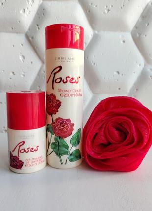 Набор гель крем для душа дезодорант антиперспирант мачалка орифлейм роза roses oriflame