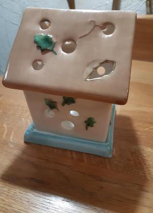 Красивый декоративный подсвечник домик керамика