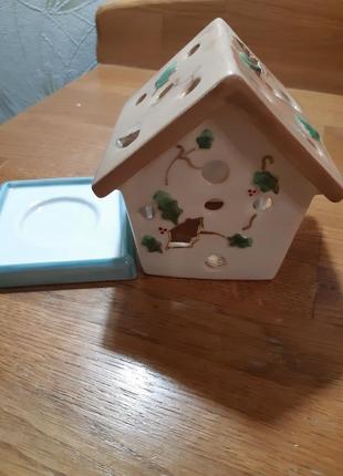 Красивый декоративный подсвечник домик керамика