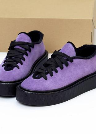 В наличие новые фиолетовые кеды на шнурках, натуральная замша, черный низи новинка 2024 в размере3 фото