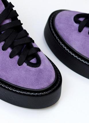 В наличие новые фиолетовые кеды на шнурках, натуральная замша, черный низи новинка 2024 в размере6 фото