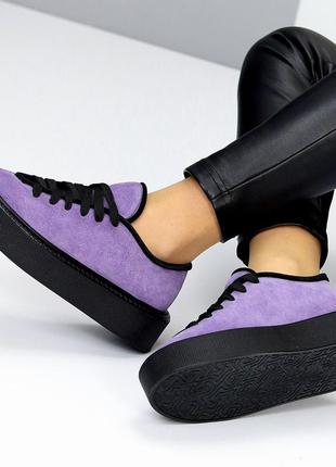 В наличие новые фиолетовые кеды на шнурках, натуральная замша, черный низи новинка 2024 в размере8 фото