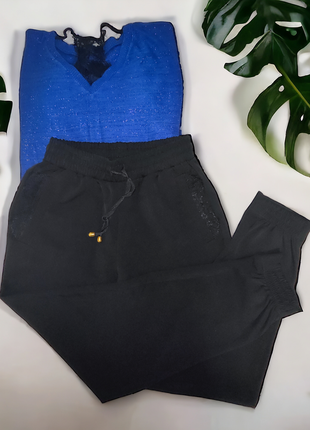 Черная коттоновая кофточка с кружевом, размер s