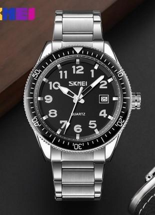 Чоловічий кварцевий наручний годинник з металевим браслетом skmei 9232 sibk оригінал