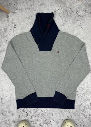 Свитшот свитер с высоким воротником и пуговицами polo ralph lauren серый