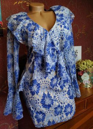 Мереживна коротка сукня з квітковим принтом з довгими рукавами від missguided4 фото