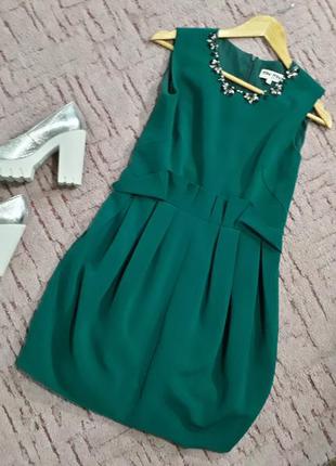 Супер-платье изумрудное , зелёное платье с вышитым воротом, кристаллы◇3 фото