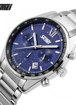Класичний чоловічий кварцовий наручний годинник на металевому браслеті skmei 9096 bu оригінал