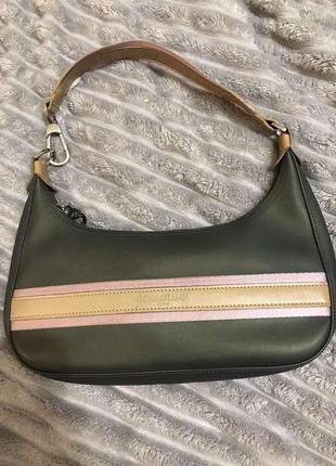 Шкіряна сумка longchamp брендова сумка багет маленька сумка шкіра зелена сумка