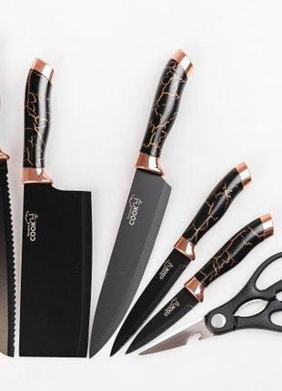 Набір кухонних ножів "майстер шеф" з точилкою на підставці, 6 предметів, чорний