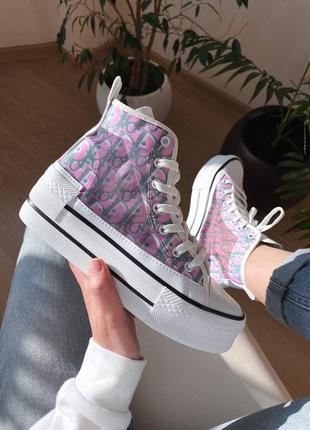 Женские высокие кеды конверс диор converse x dior / женская демисезонная обувь на весну, лето и осень конверсы кроссовки