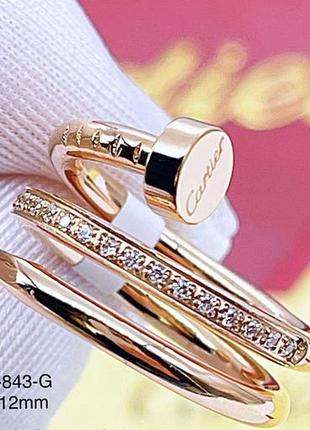 Потрійна каблучка в стилі cartier картʼє цвях з камінцями4 фото