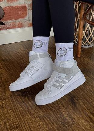 Жіночі кросівки adidas forum 84 high white grey адідас форум білого з сірим кольорів