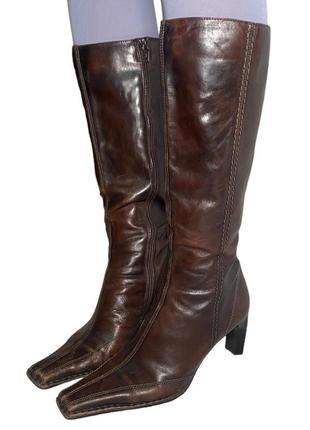 Vintage y2k brown leather boots вінтажні демісезонні черевики на весну з мʼякої шкіри1 фото
