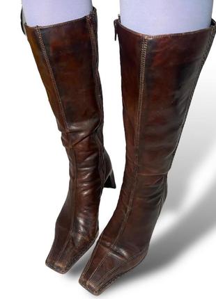 Vintage y2k brown leather boots вінтажні демісезонні черевики на весну з мʼякої шкіри3 фото