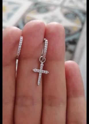 Серьги сережки серебро крест