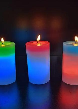 Декоративна воскова свічка з ефектом полум’ям та led підсвічуванням candles magic 7 кольорів rgb4 фото