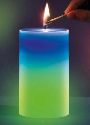Декоративна воскова свічка з ефектом полум’ям та led підсвічуванням candles magic 7 кольорів rgb1 фото